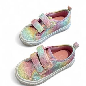 Toddler Girls size 7 Rainbow Glitter Wonder Nation Velcro Shoes Sneakers